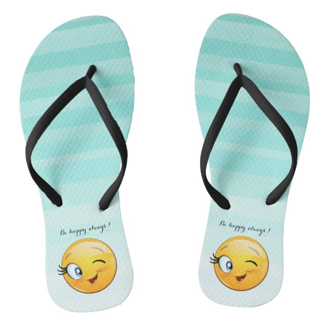Adorable Winking Emoji Face-Be happy always Thongs (Footbed)