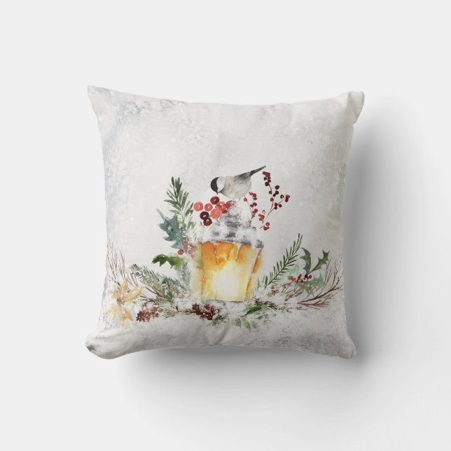 Adorable Winter Arrangement with Chickadee Cushion (Front)