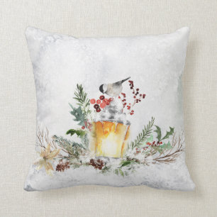 Adorable Winter Arrangement with Chickadee Cushion