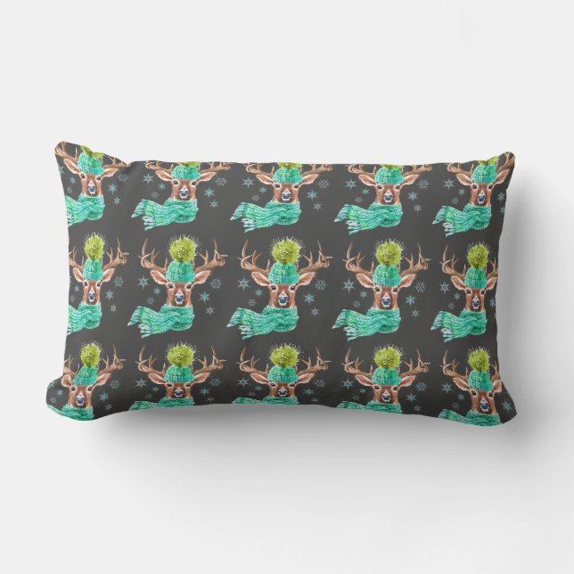 Adorable Winter Deer Lumbar Pillow (Front)