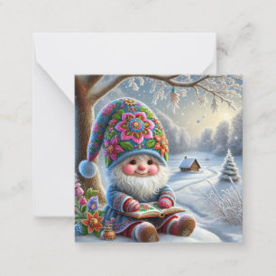 Adorable Winter Gnome in a Cosy Winter Landscape Card