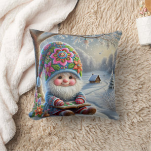 Adorable Winter Gnome in a Cosy Winter Landscape Cushion
