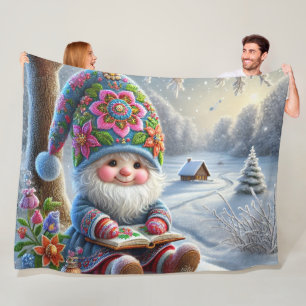 Adorable Winter Gnome in a Cosy Winter Landscape Fleece Blanket