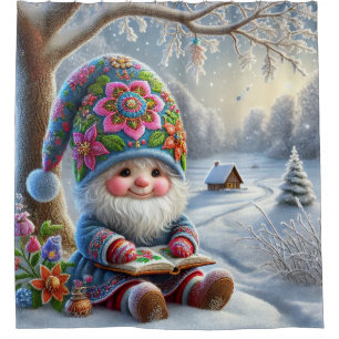 Adorable Winter Gnome in a Cosy Winter Landscape Shower Curtain