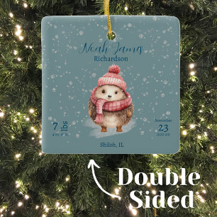 Adorable Winter Hedgehog Baby Birth Stats Details Ceramic Ornament