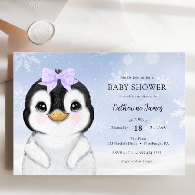 Adorable Winter Penguin Baby Shower invitation (Creator Uploaded)