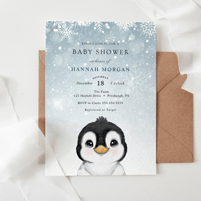 Adorable Winter Penguin Baby Shower invitation (Creator Uploaded)