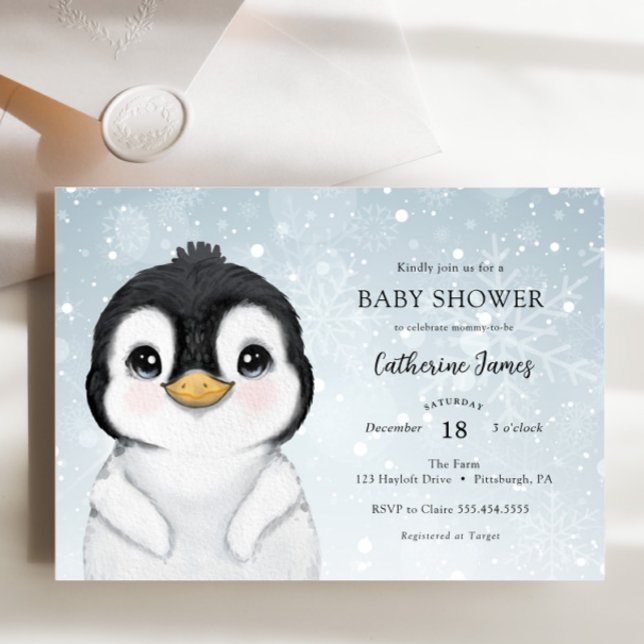 Adorable Winter Penguin Baby Shower invitation (Creator Uploaded)