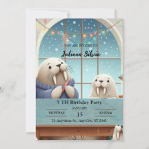 Adorable Winter Walrus Birthday Party Invitation