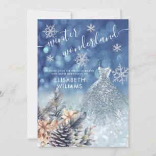 Adorable winter wonderland glitter ombre sweet 16 invitation