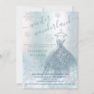 Adorable winter wonderland glitter ombre sweet 16 invitation