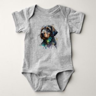 Adorable Wirehaired Dachshund Puppy Watercolor Art Baby Bodysuit