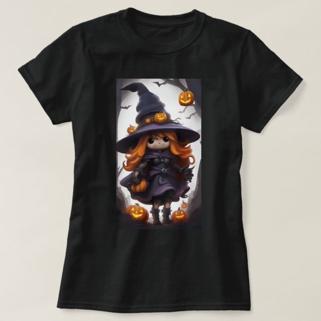 Adorable Witch and Pumpkin T-Shirt (Design Front)