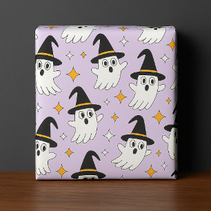 Adorable Witch Ghosts Seamless Halloween Pattern Wrapping Paper