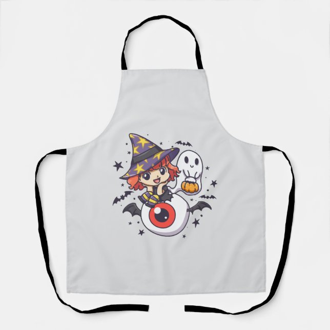 Adorable Witch Hat Kid on Mystical Eye Apron (Front)