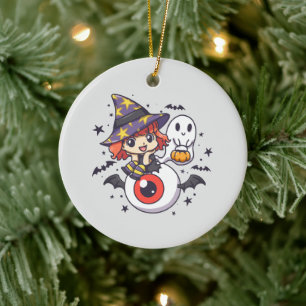 Adorable Witch Hat Kid on Mystical Eye Ceramic Ornament