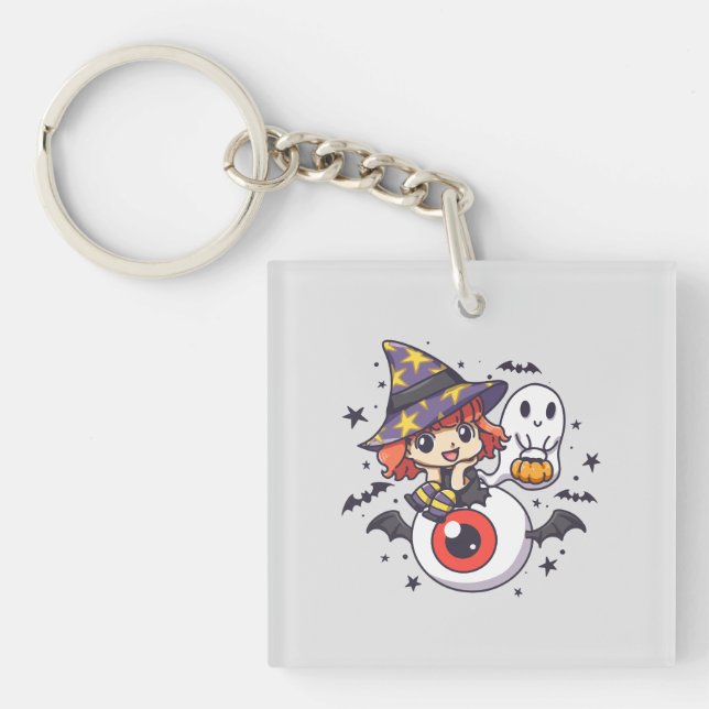Adorable Witch Hat Kid on Mystical Eye Key Ring (Front)
