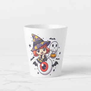 Adorable Witch Hat Kid on Mystical Eye Latte Mug