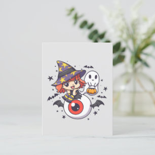Adorable Witch Hat Kid on Mystical Eye Postcard