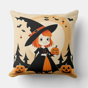 Adorable Witch Holding Pumpkin Cushion
