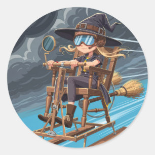 Adorable Witch Pilot Classic Round Sticker