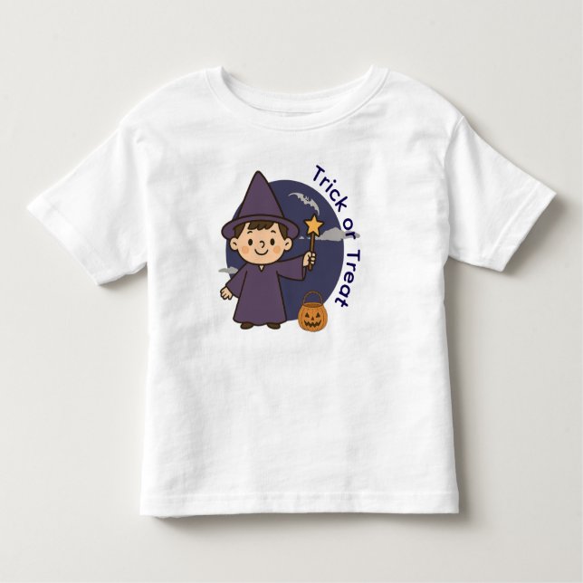 Adorable Wizard Trick or Treat Design Toddler T-Shirt (Front)