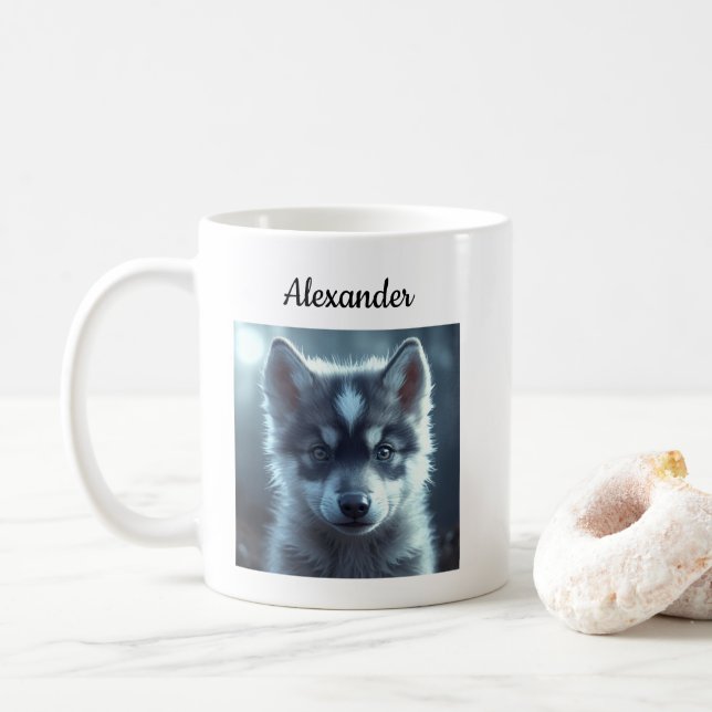Adorable Wolf Baby in the Moonlight Coffee Mug (With Donut)