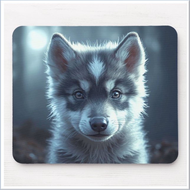 Adorable Wolf Baby in the Moonlight Mouse Pad (Creator Uploaded)