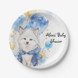 Adorable Wolf Pup Baby Shower Paper Plate