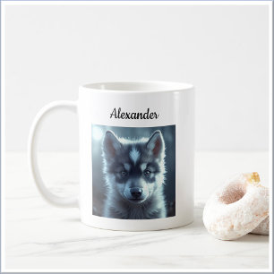 Adorable Wolf Puppy in the Moonlight Coffee Mug