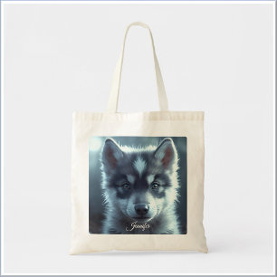 Adorable Wolf Puppy in the Moonlight Tote Bag