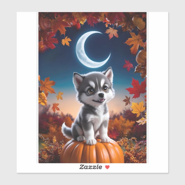 Adorable Wolf with Crescent Moon Halloween Art (Sheet)