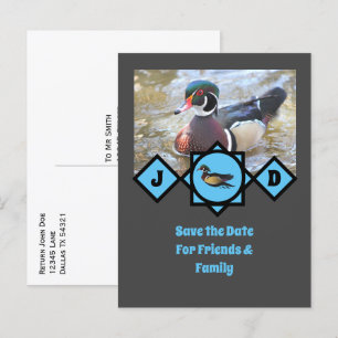 Adorable Wood Duck Monogram Photo Invitation Postcard