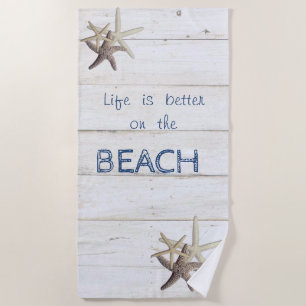 Adorable Wood Texture,Starfish,Beach Beach Towel