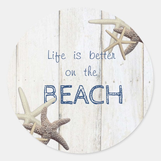 Adorable Wood Texture,Starfish,Beach  Classic Round Sticker (Front)