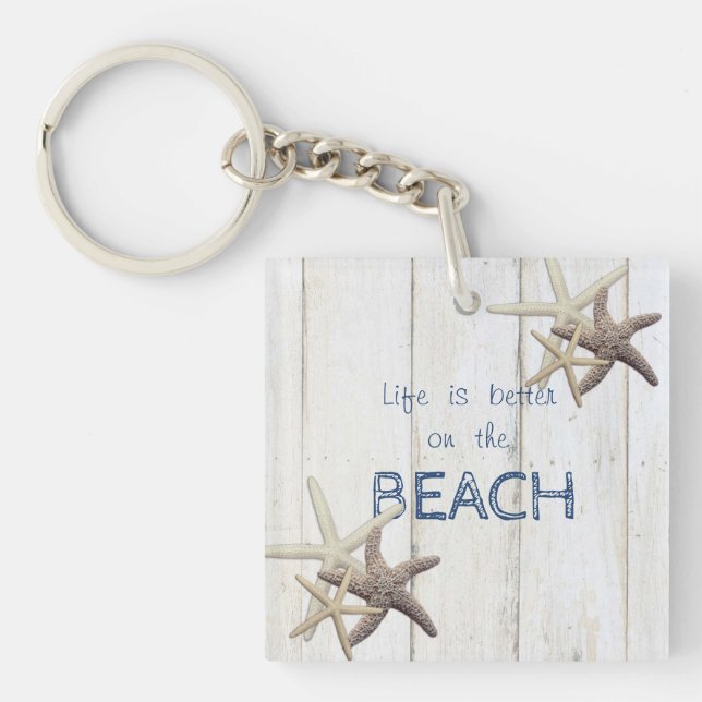Adorable Wood Texture,Starfish,Beach  Key Ring (Front)