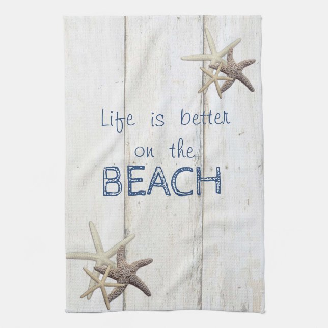 Adorable Wood Texture,Starfish,Beach    Tea Towel (Vertical)