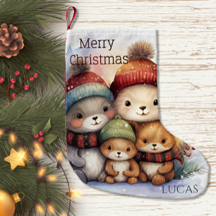 Adorable Woodland Animal Family Cozy Winter Small Christmas Stocking