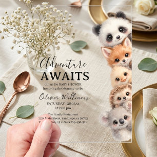 Adorable Woodland Animals Baby Shower Acrylic Invitations
