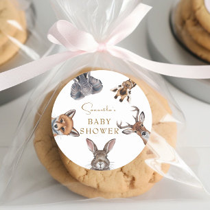 Adorable woodland animals baby shower favours classic round sticker