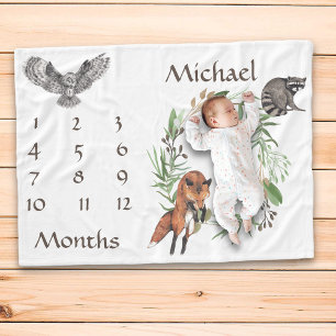 Adorable Woodland Animals Fox Milestone Keepsake Fleece Blanket