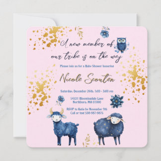 Adorable Woodland Animals Pink &  Navy Blue Galaxy Save The Date