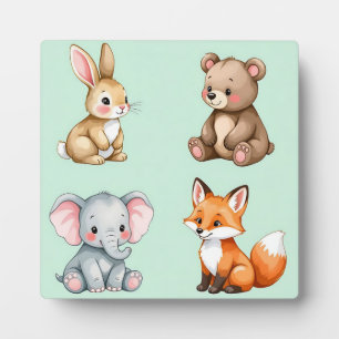 Adorable Woodland Baby Animals Pastel Watercolor Plaque