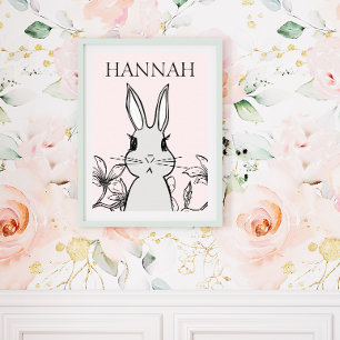 Adorable Woodland Baby Bunny Floral  Poster