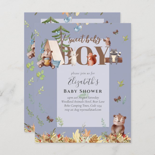 Adorable Woodland Bear Camping Boys Baby Shower In (Front/Back)