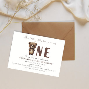 Adorable Woodland bear first Birthday  Invitation