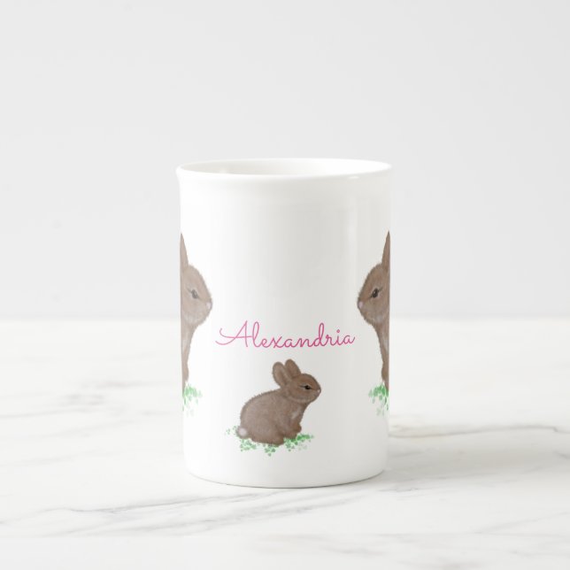 Adorable Woodland Bunny Family Bone China Mug (Front)