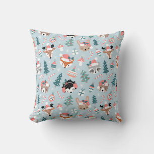 Adorable Woodland Christmas Animal Faces Pattern Cushion