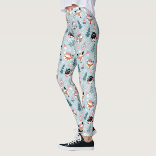 Adorable Woodland Christmas Animal Faces Pattern Leggings