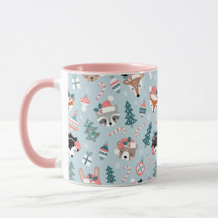 Adorable Woodland Christmas Animal Faces Pattern Mug